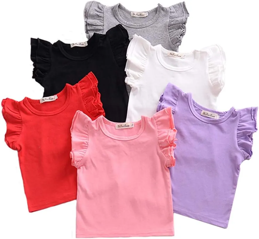 Infant Toddler Baby Girl Top Basic Plain Ruffle T-Shirt Blouse Casual Clothes