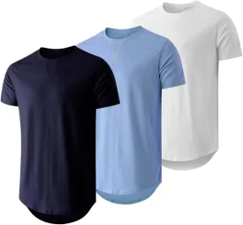 JMIERR Mens 3 Pack Cotton Hipster Hip Hop Longline Crewneck T-Shirt