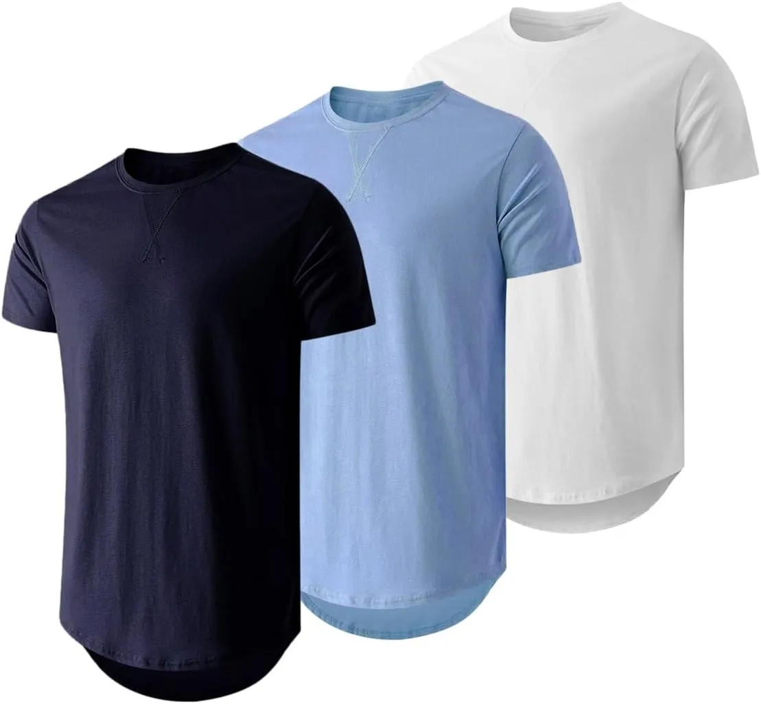 JMIERR Mens 3 Pack Cotton Hipster Hip Hop Longline Crewneck T-Shirt