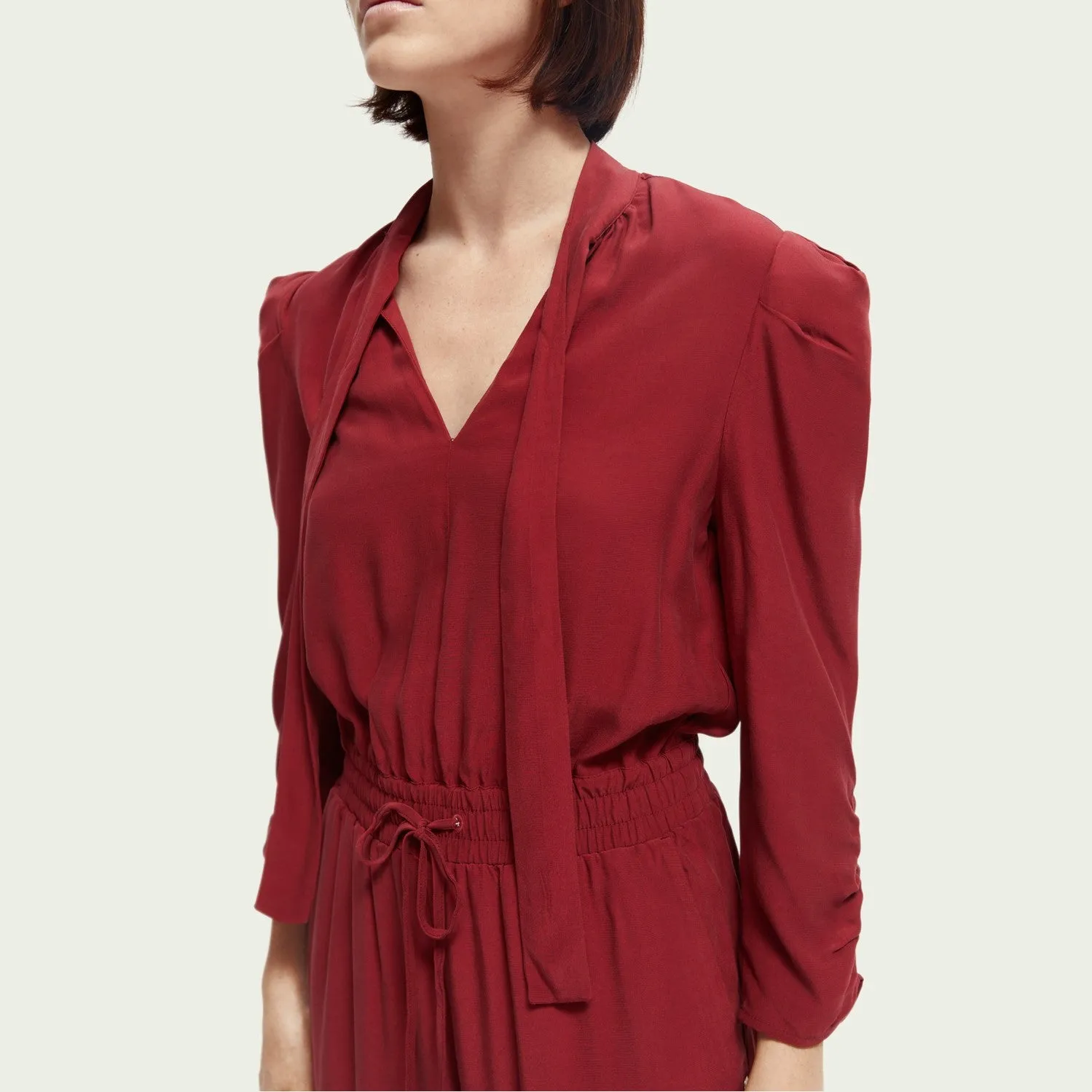 Jumpsuit with Gathered Details (Red)
