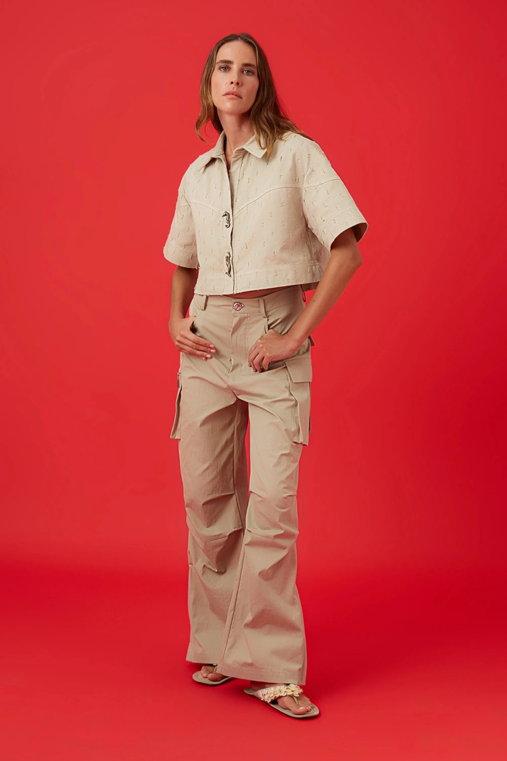 Khaki Accessory Designed Denim Jacket