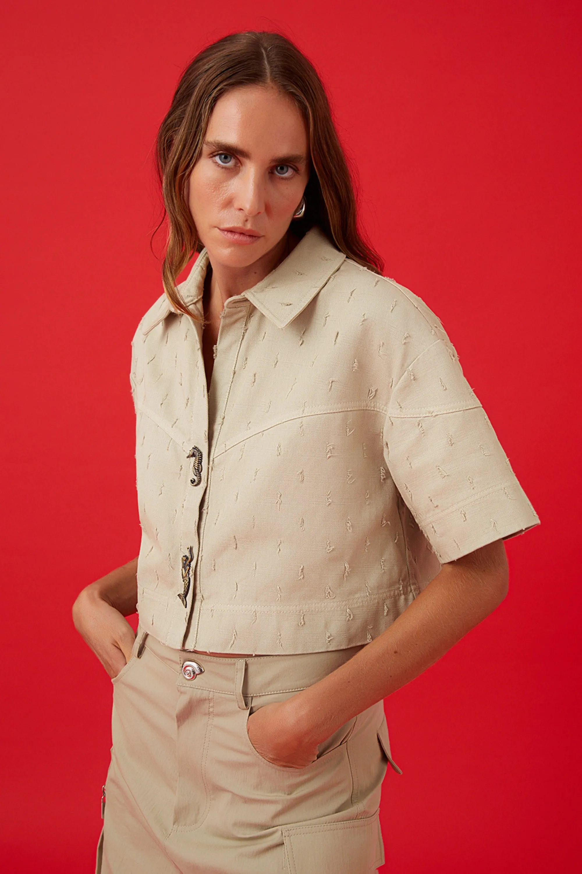 Khaki Accessory Designed Denim Jacket