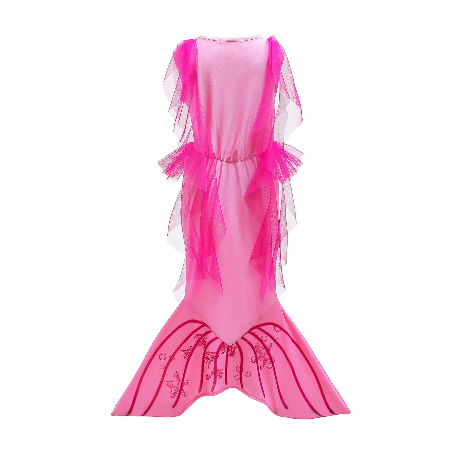 Kids Mermaid Hot Pink Dress Princess Ariel Beach Vacation Cosplay Dress with Tail Wig and Headband Accessories