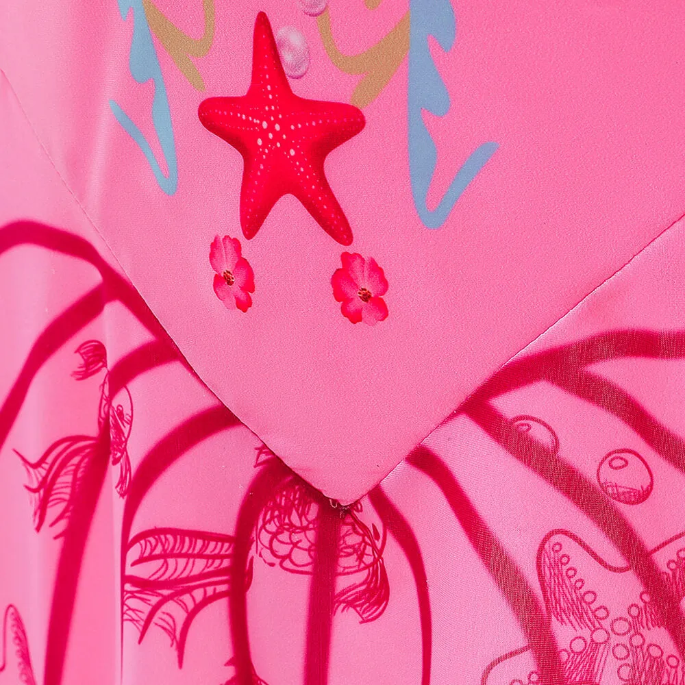 Kids Mermaid Hot Pink Dress Princess Ariel Beach Vacation Cosplay Dress with Tail Wig and Headband Accessories