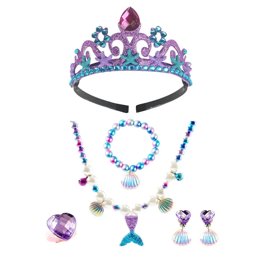 Kids Mermaid Hot Pink Dress Princess Ariel Beach Vacation Cosplay Dress with Tail Wig and Headband Accessories