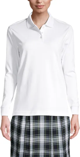 Lands' End School Uniform Women's Long Sleeve Feminine Fit Interlock Polo Shirt