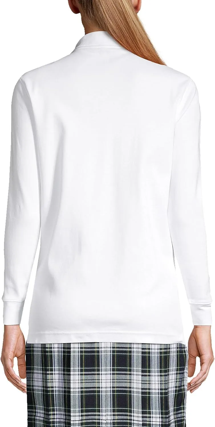 Lands' End School Uniform Women's Long Sleeve Feminine Fit Interlock Polo Shirt