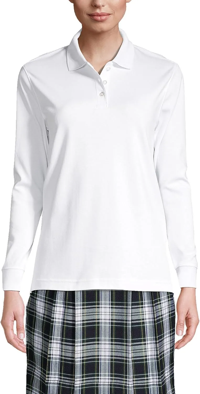 Lands' End School Uniform Women's Long Sleeve Feminine Fit Interlock Polo Shirt