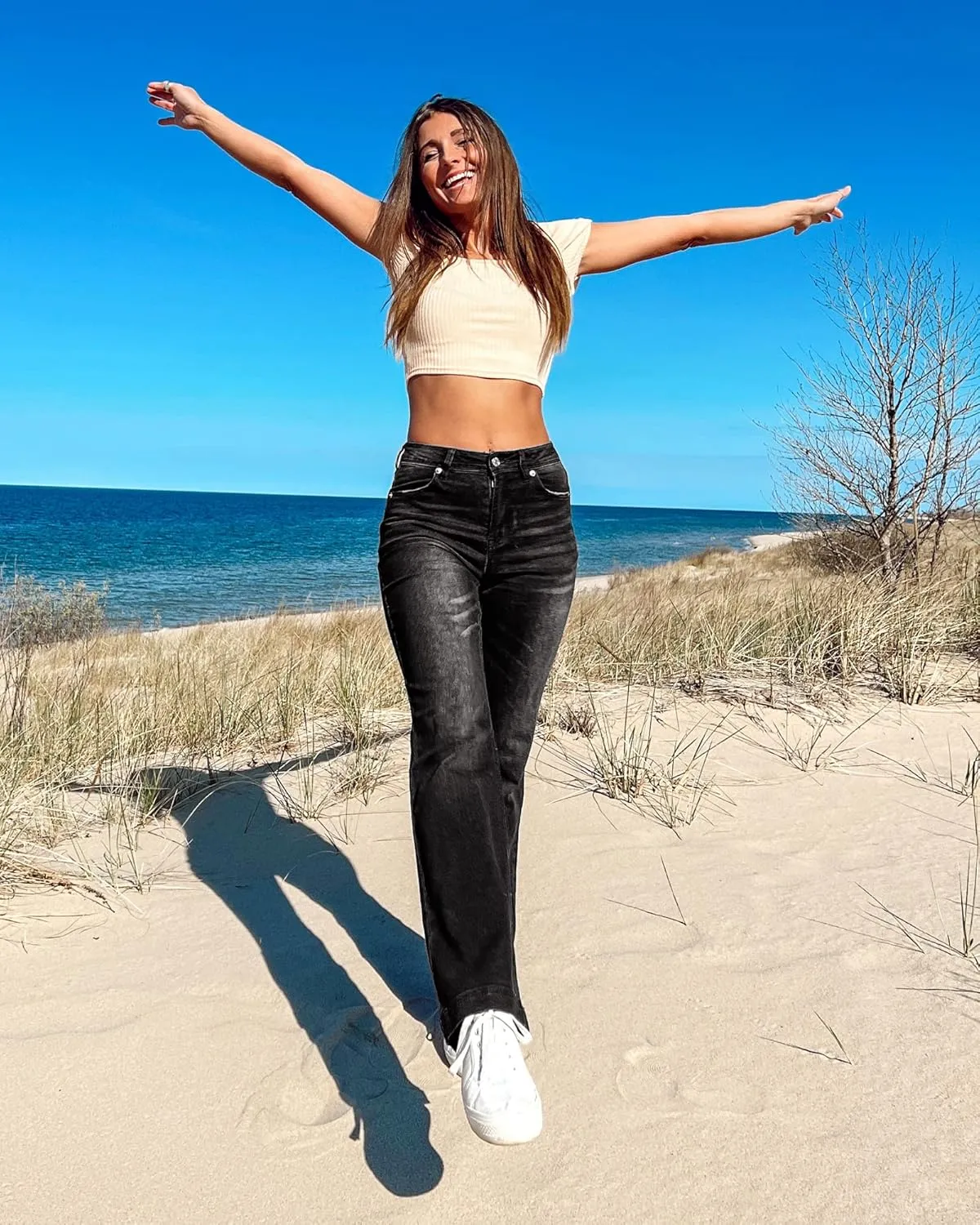 LookbookStore Wide Leg Jeans Woman 2024 Flare High Waist Baggy Jeans for Women Stretchy Denim Pants