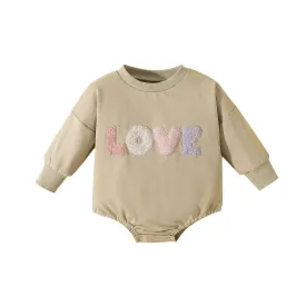 Love embroidered long-sleeved romper