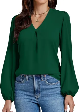 LYANER Women's V-Neck Long Sleeve Solid Tee Shirt Blouse Top