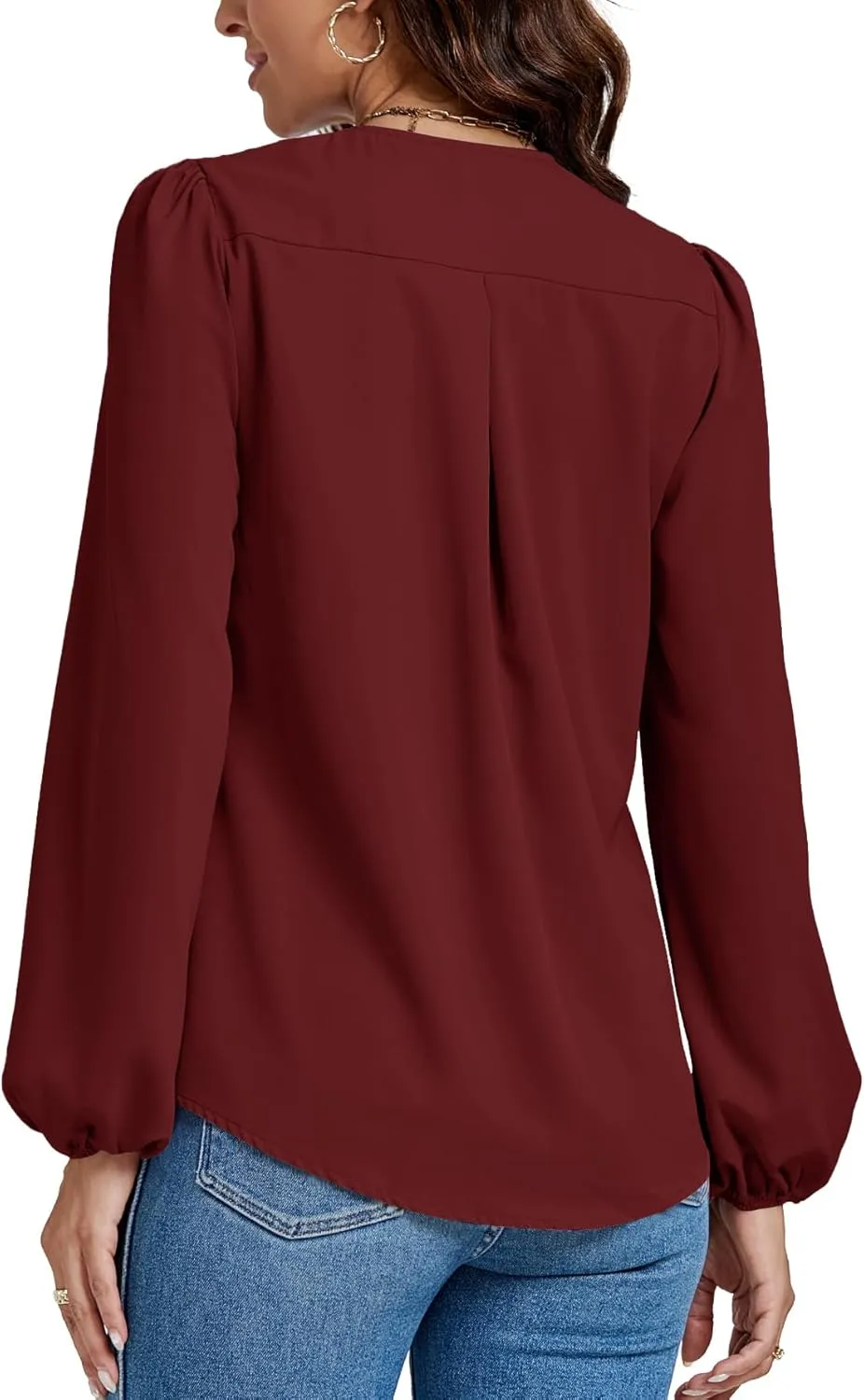 LYANER Women's V-Neck Long Sleeve Solid Tee Shirt Blouse Top