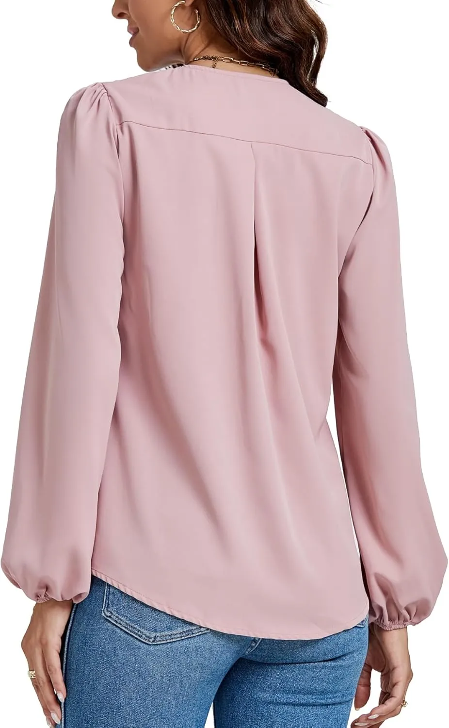 LYANER Women's V-Neck Long Sleeve Solid Tee Shirt Blouse Top