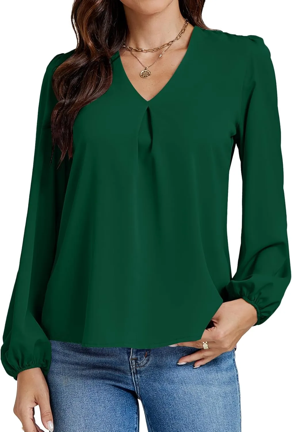LYANER Women's V-Neck Long Sleeve Solid Tee Shirt Blouse Top