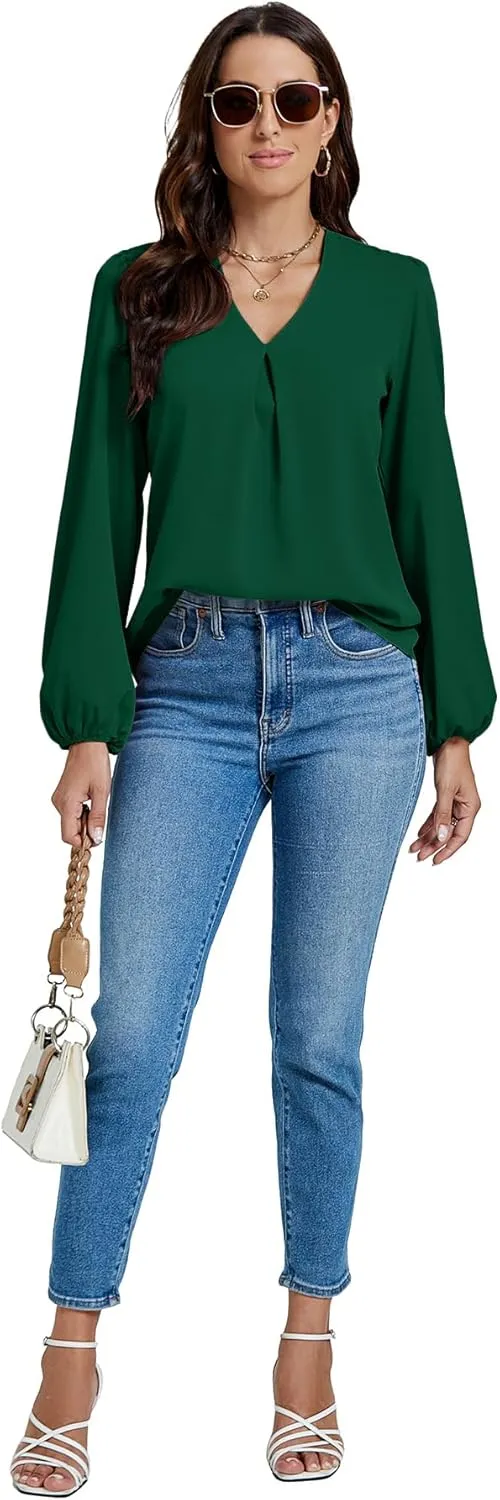 LYANER Women's V-Neck Long Sleeve Solid Tee Shirt Blouse Top