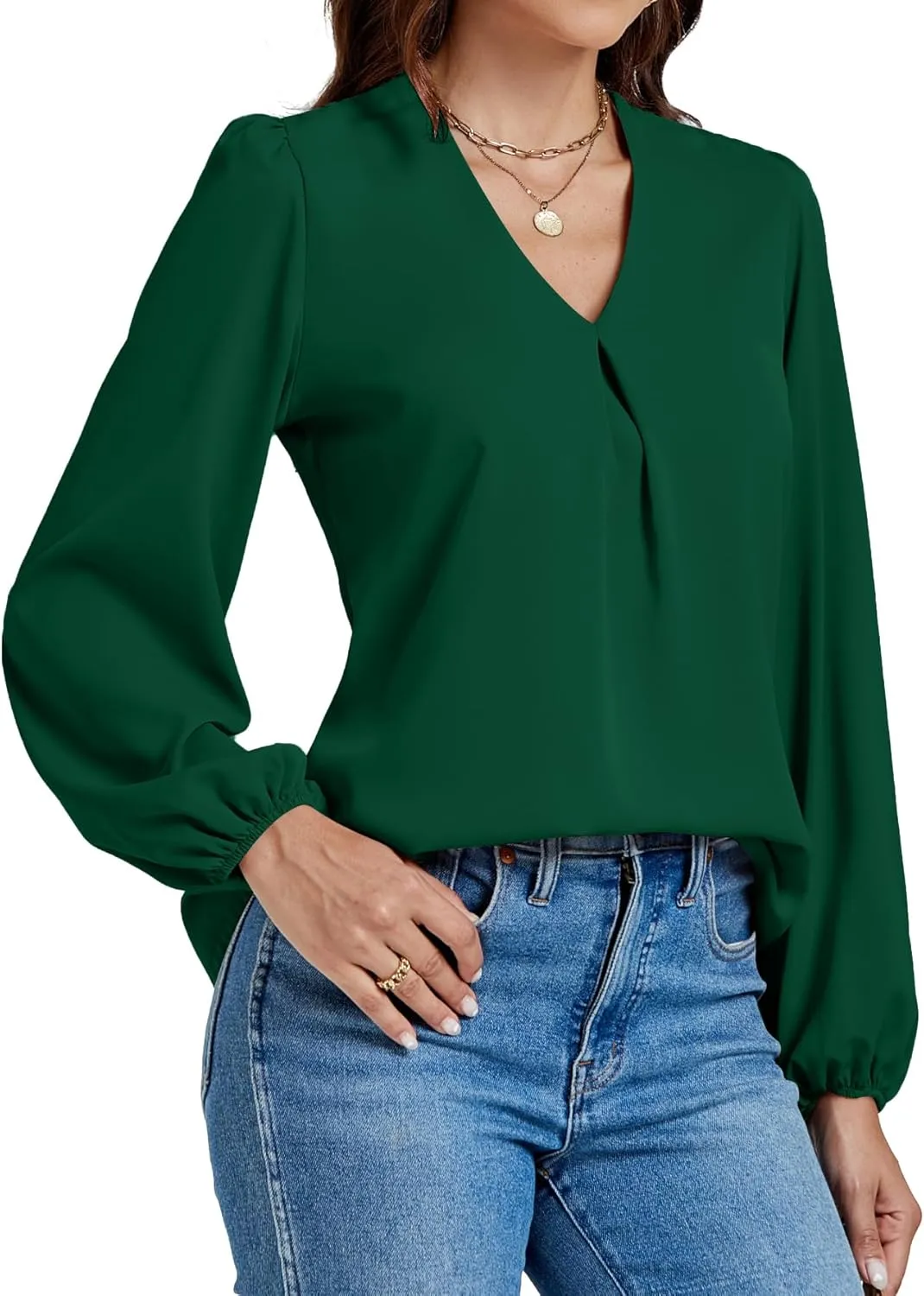 LYANER Women's V-Neck Long Sleeve Solid Tee Shirt Blouse Top