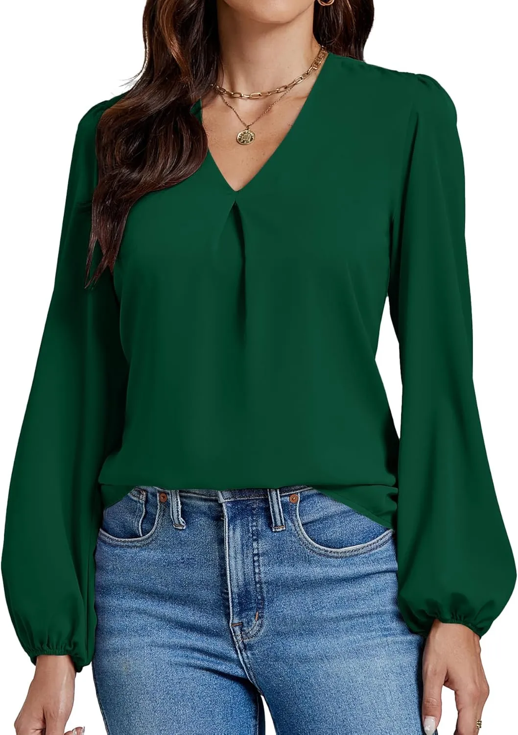LYANER Women's V-Neck Long Sleeve Solid Tee Shirt Blouse Top