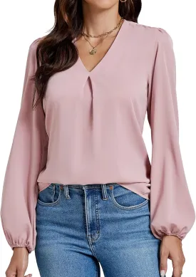 LYANER Women's V-Neck Long Sleeve Solid Tee Shirt Blouse Top