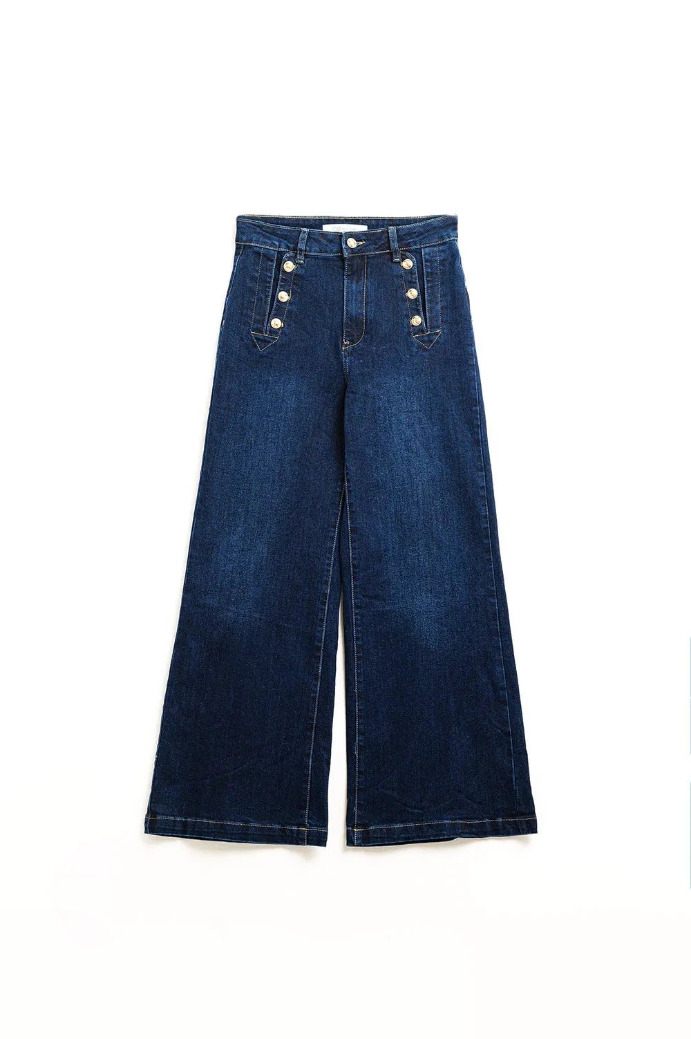 Marine-style Wide Leg Jeans With Gold Buttons