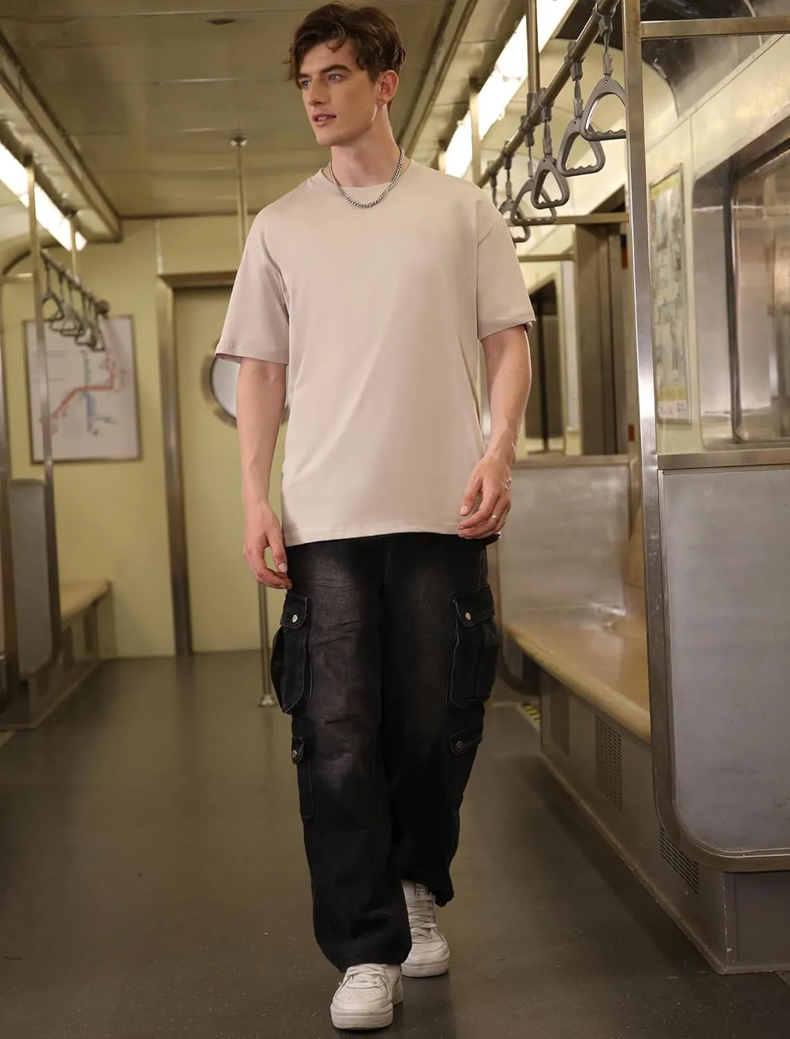 Mens Baggy Cargo Jeans Wide Leg Streetwear Jeans Loose Fit Hip Hop Denim Pants