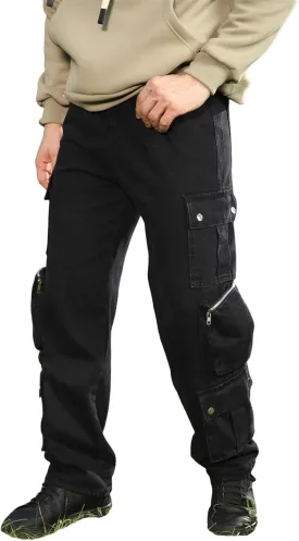 Mens Baggy Cargo Jeans Wide Leg Streetwear Jeans Loose Fit Hip Hop Denim Pants