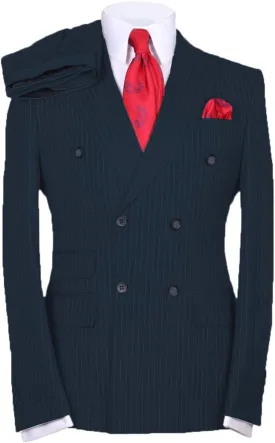 Men's Suits Slim Fit 2 Pieces Double Breasted Pinstripe Prom Tuxedos Business Blazer Pants Working Jacket