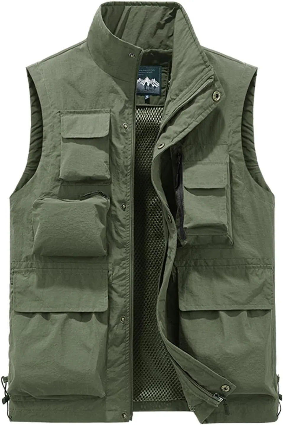 Men's Utility Cargo Vest Multi-Pockets Work Vest Military Waistcoat Safari Travel Vest Mesh Lined Twill Work Jacket