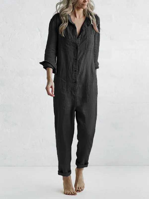 Nora | Buttoned Casual Long-Sleeved Jumpsuit