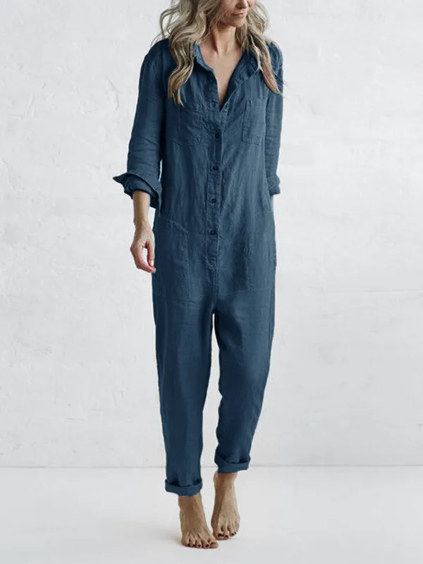 Nora | Buttoned Casual Long-Sleeved Jumpsuit