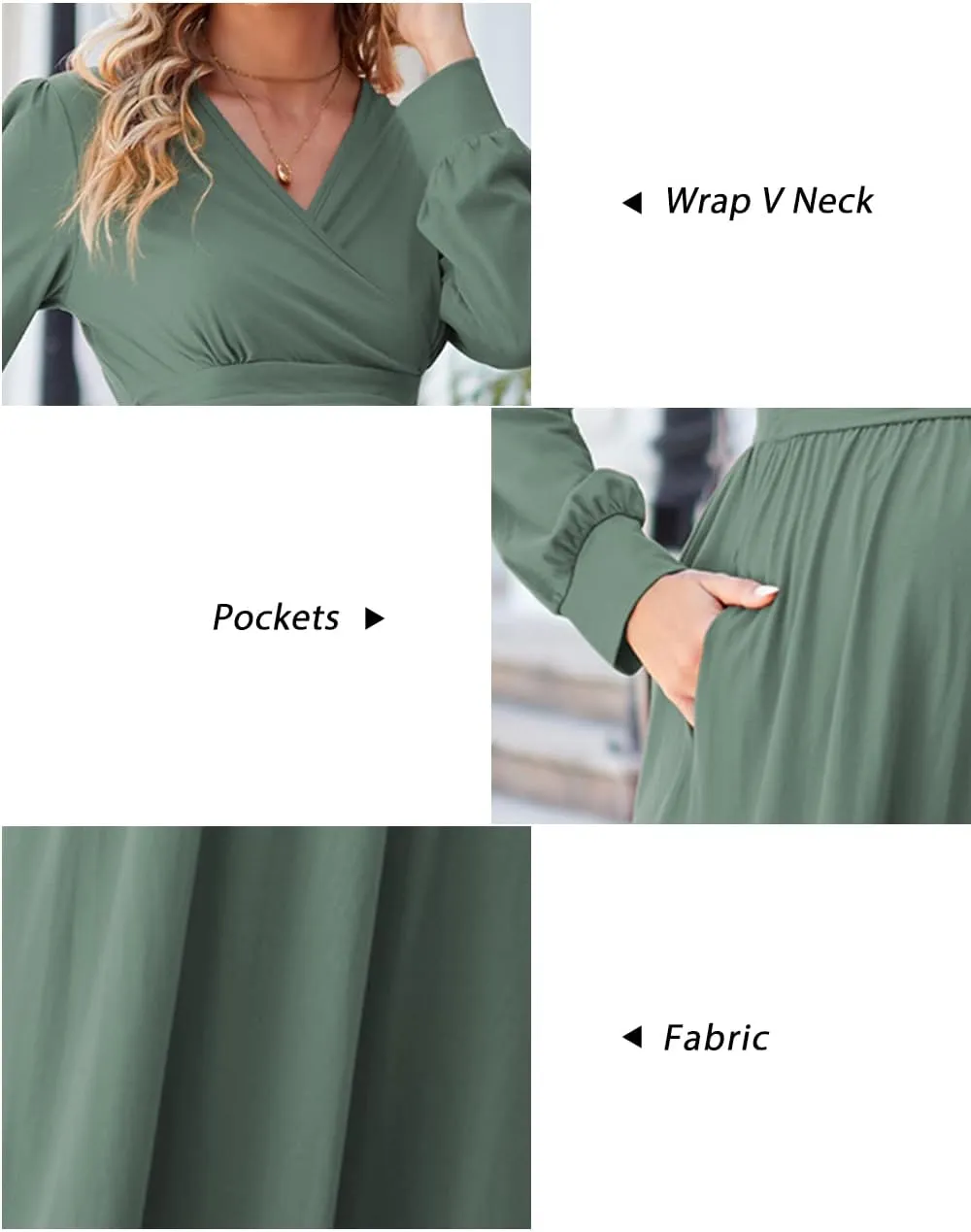 OUGES Fall Maternity Maxi Dress Long Sleeve Wrap V Neck Baby Shower Pregnancy Dresses for Photoshoot Maternity Clothes