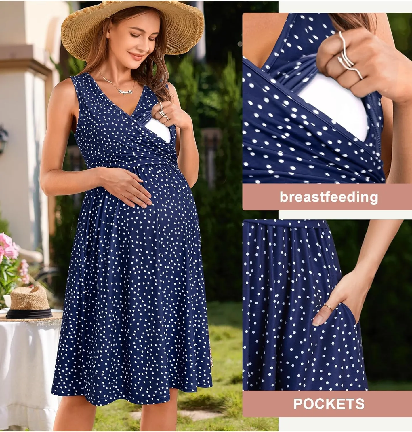 OUGES Womens 2025 V-Neck Maternity Dresses Nursing Breastfeeding Baby Shower Dress