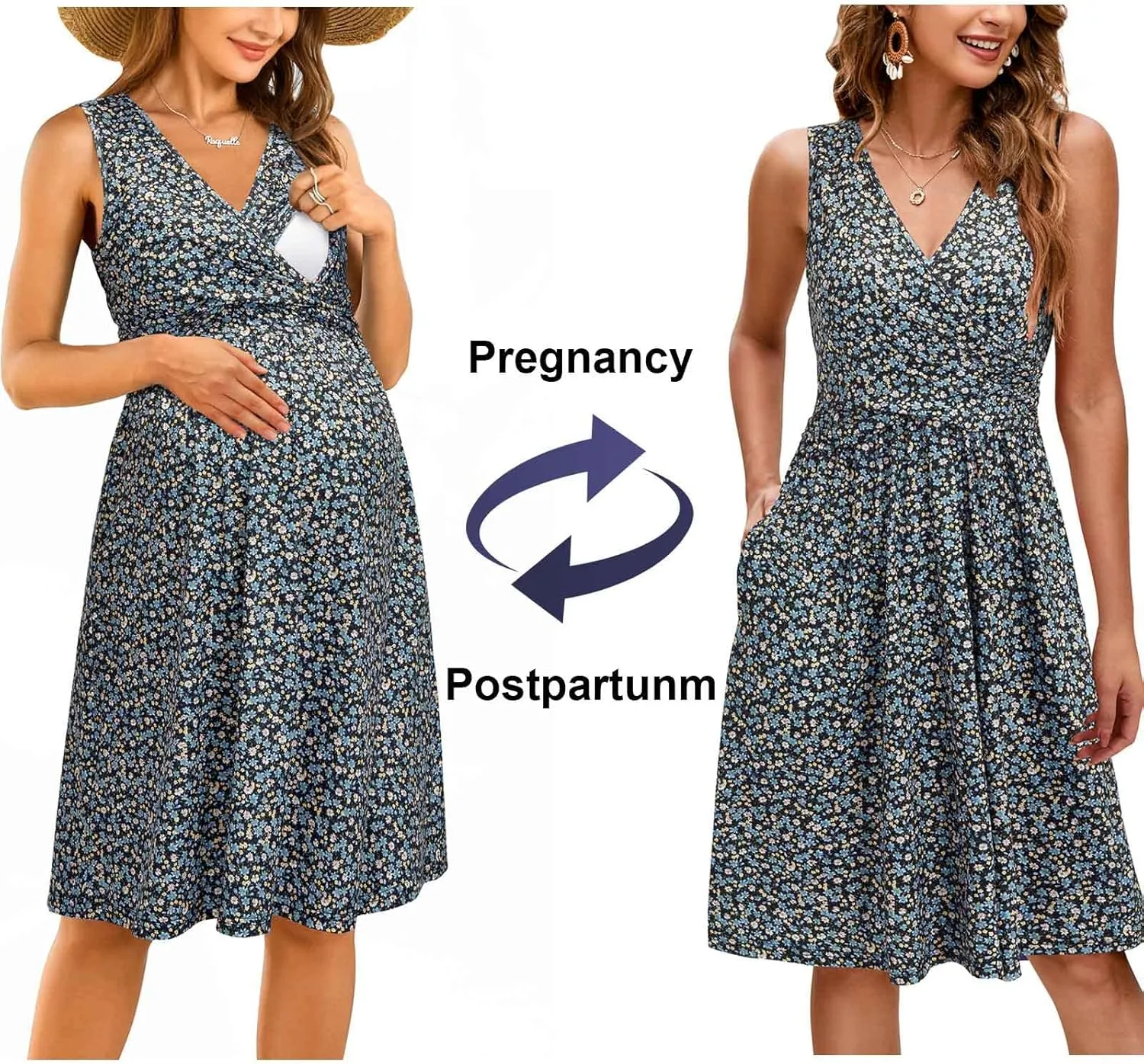 OUGES Womens 2025 V-Neck Maternity Dresses Nursing Breastfeeding Baby Shower Dress