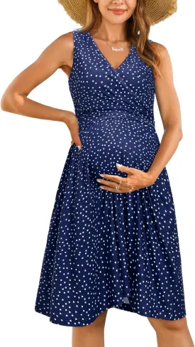 OUGES Womens 2025 V-Neck Maternity Dresses Nursing Breastfeeding Baby Shower Dress