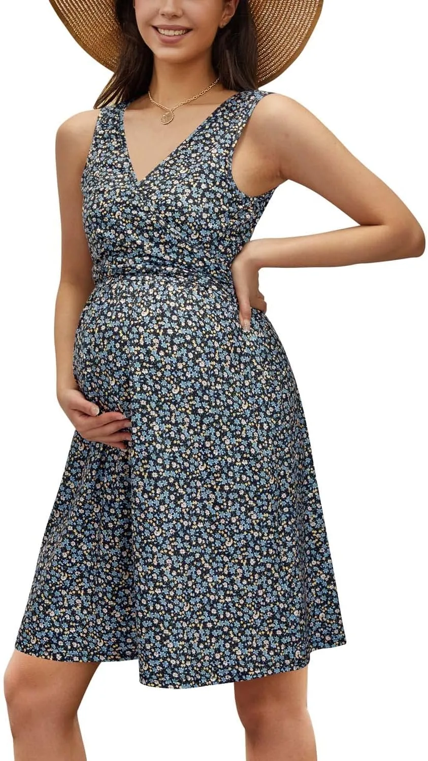 OUGES Womens 2025 V-Neck Maternity Dresses Nursing Breastfeeding Baby Shower Dress