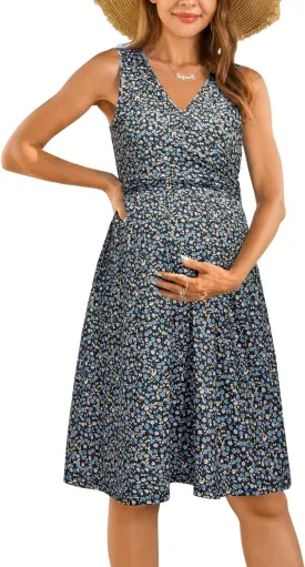 OUGES Womens 2025 V-Neck Maternity Dresses Nursing Breastfeeding Baby Shower Dress