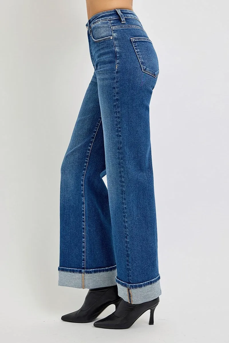Paris Dark HR Wide Leg Cuffed Jean
