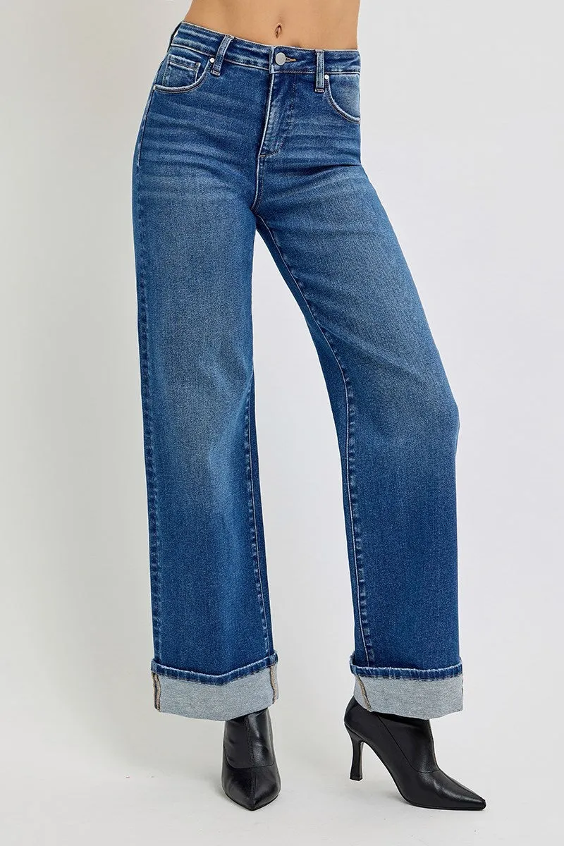 Paris Dark HR Wide Leg Cuffed Jean