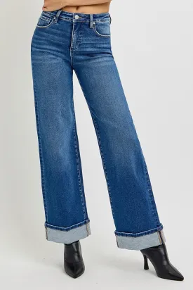 Paris Dark HR Wide Leg Cuffed Jean