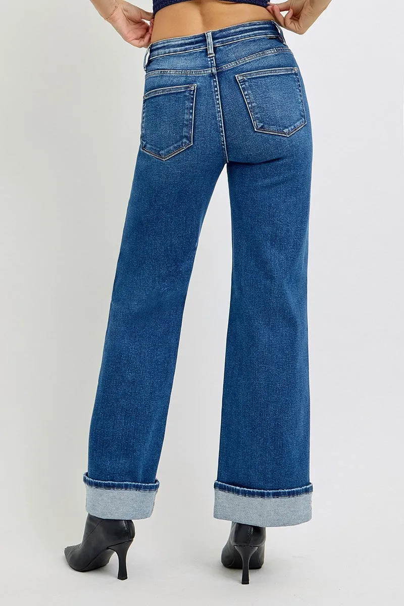 Paris Dark HR Wide Leg Cuffed Jean