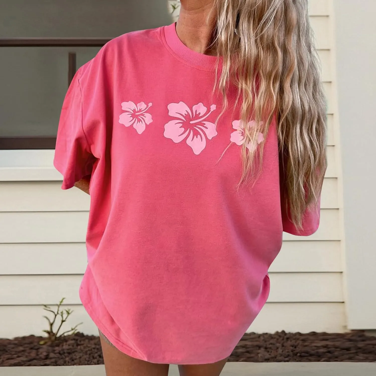 Preppy Oversized T Shirt Teen Girls Y2k Baggy Going Out Womens Cute Short Sleeve Graphic Tees Aesthetic Summer Tops