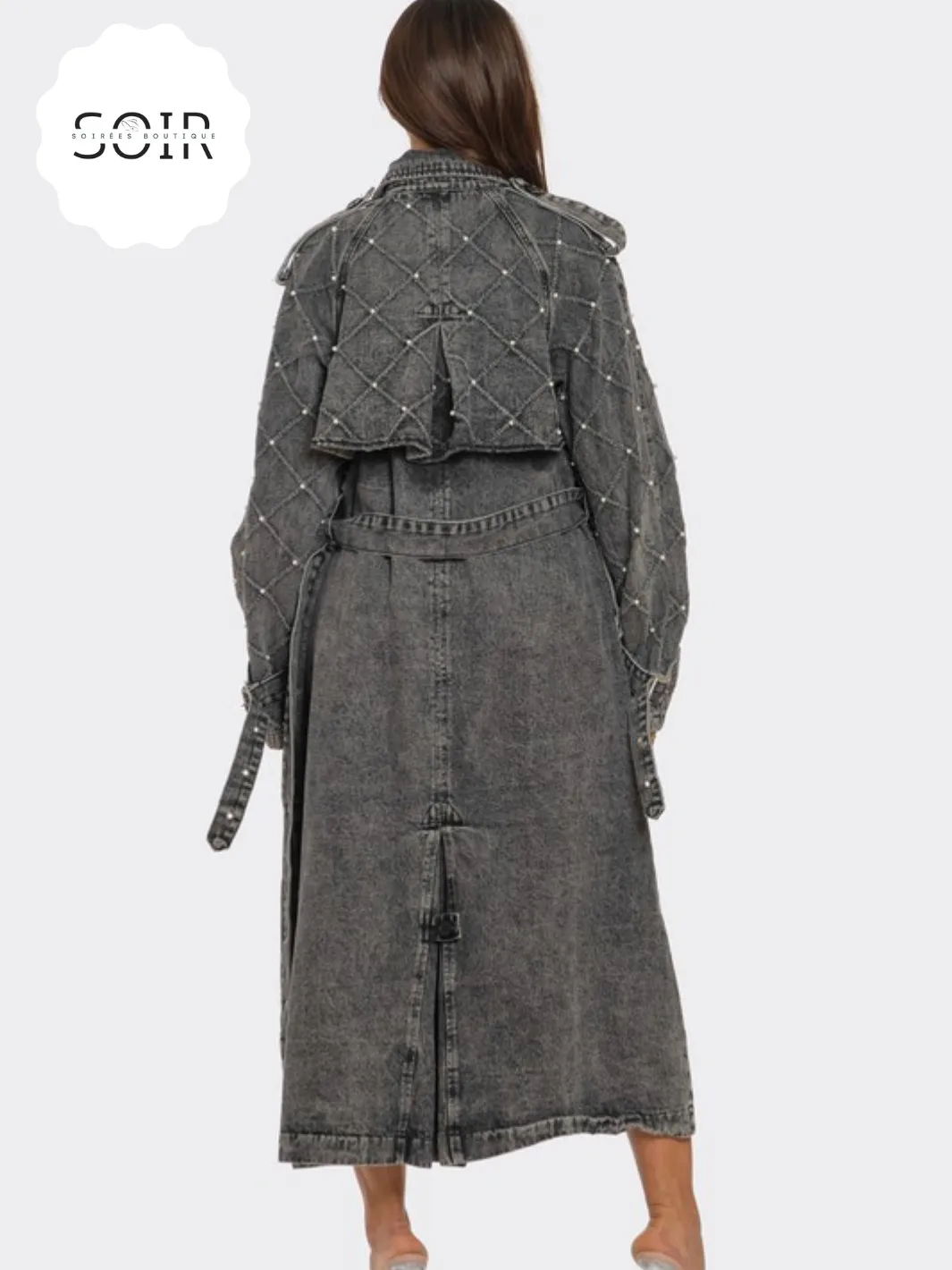 Raven Noir Distressed Denim Trench Coat