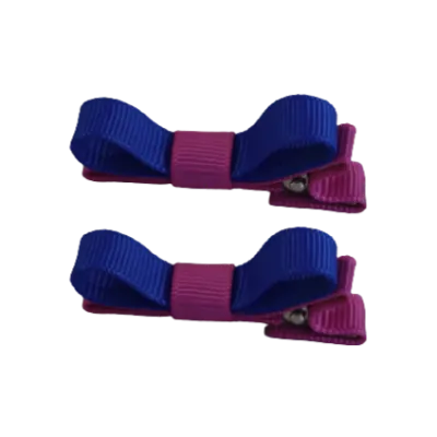 School Hair Accessories - Deluxe Hair Clips 2 Colour option (Set of 2) Garden Rose Base & Centre Ribbon (36 colours top)