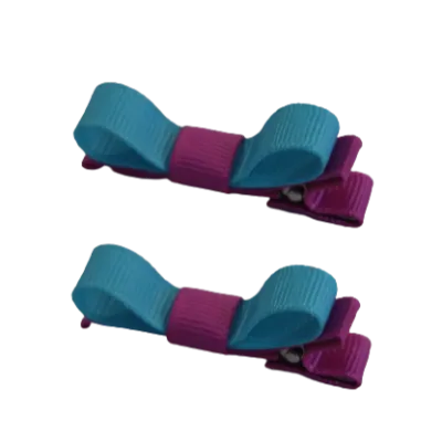 School Hair Accessories - Deluxe Hair Clips 2 Colour option (Set of 2) Garden Rose Base & Centre Ribbon (36 colours top)
