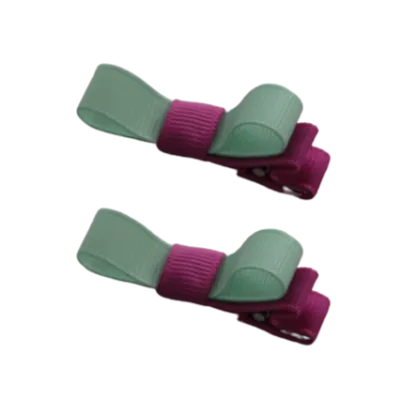 School Hair Accessories - Deluxe Hair Clips 2 Colour option (Set of 2) Garden Rose Base & Centre Ribbon (36 colours top)