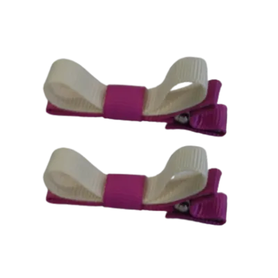 School Hair Accessories - Deluxe Hair Clips 2 Colour option (Set of 2) Garden Rose Base & Centre Ribbon (36 colours top)