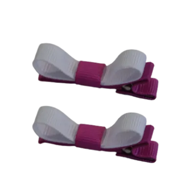 School Hair Accessories - Deluxe Hair Clips 2 Colour option (Set of 2) Garden Rose Base & Centre Ribbon (36 colours top)