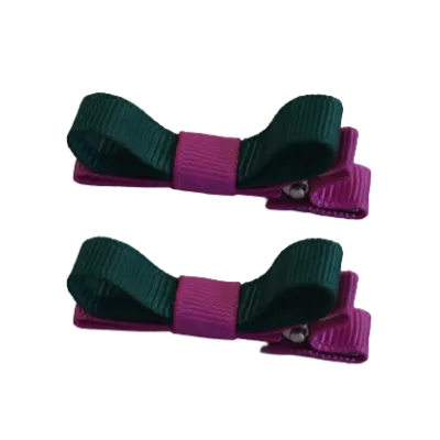 School Hair Accessories - Deluxe Hair Clips 2 Colour option (Set of 2) Garden Rose Base & Centre Ribbon (36 colours top)