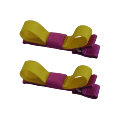 School Hair Accessories - Deluxe Hair Clips 2 Colour option (Set of 2) Garden Rose Base & Centre Ribbon (36 colours top)