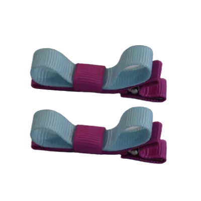 School Hair Accessories - Deluxe Hair Clips 2 Colour option (Set of 2) Garden Rose Base & Centre Ribbon (36 colours top)