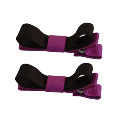 School Hair Accessories - Deluxe Hair Clips 2 Colour option (Set of 2) Garden Rose Base & Centre Ribbon (36 colours top)
